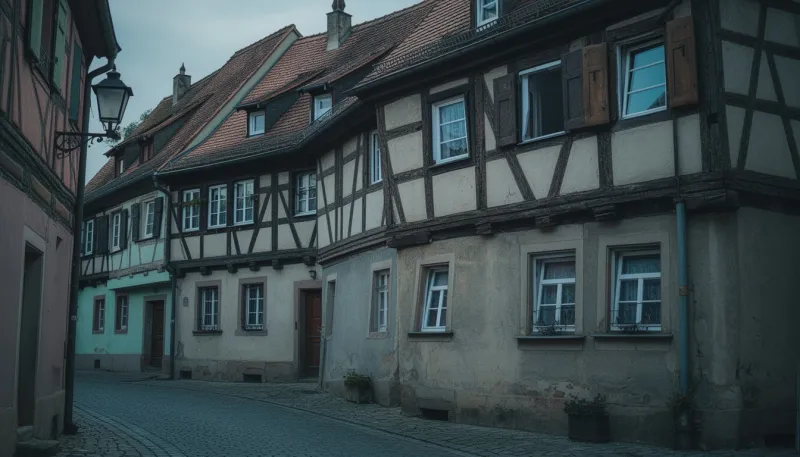 Straße mit alten Fachwerkhäusern in einer fränkischen Altstadt